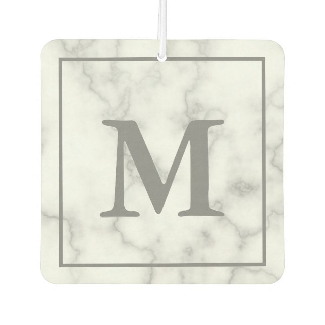 Monogram on Faux White Marble Car Air Freshener (Front)