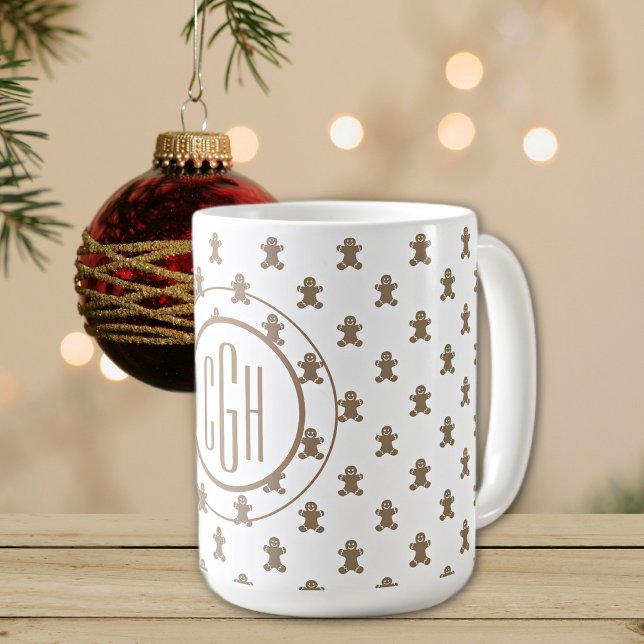 Monogram on Gingerbread Man Pattern 15oz Coffee Mug (Creator Uploaded)