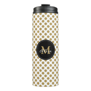 Monogram on Gold White Polka Dots Pattern Thermal Tumbler