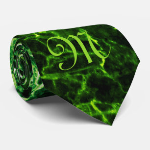MONOGRAM ON GREEN MARBLE NECK TIE