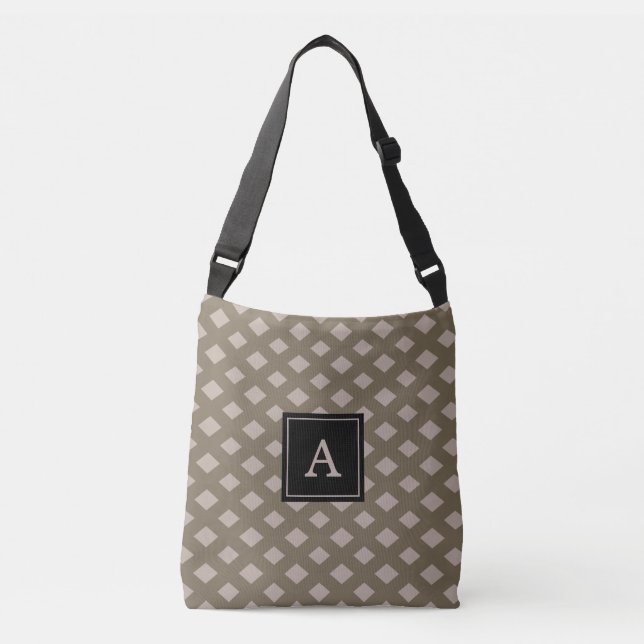 Monogram on Light Beige Diamond Geometric Pattern Crossbody Bag (Front)
