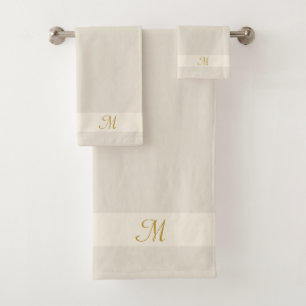 Monogram on Light Sand Beige, Almond Like Colour Bath Towel Set
