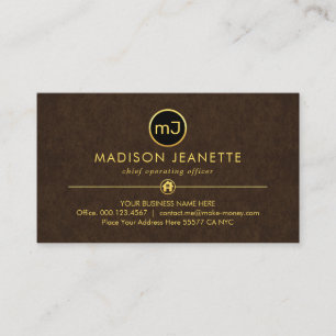 Monogram On Luxurious Brown Grunge Business Card
