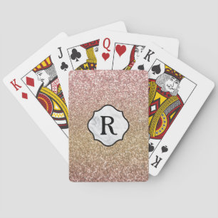 Monogram on Marble Badge, Gold & Rose Gold Glitter Playing Cards