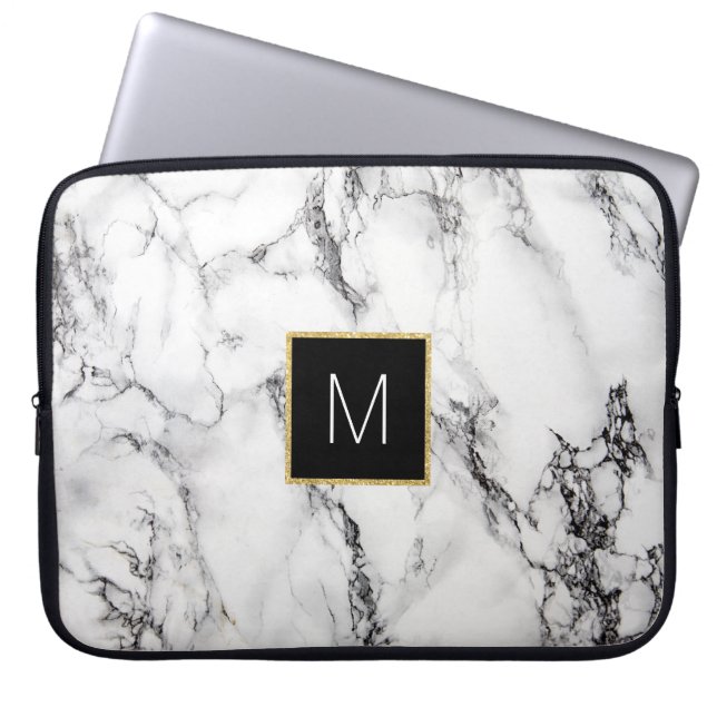 monogram on marble laptop sleeve (Front)