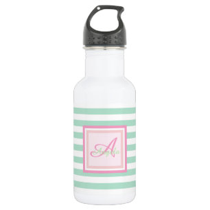 Monogram on Mint Green Stripes-Personalised 532 Ml Water Bottle