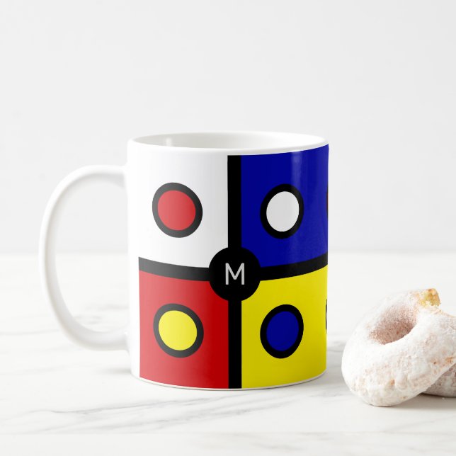 Monogram on Multicolored Abstract Art Coffee Mug (With Donut)