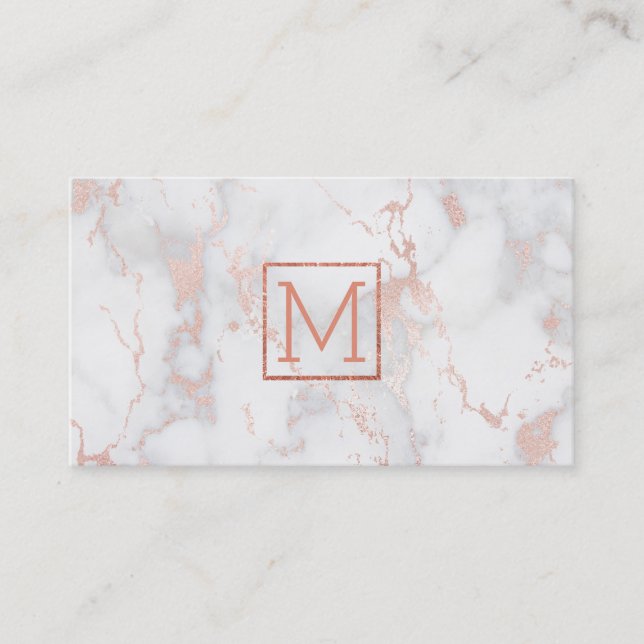 monogram on pink marble business card (Front)