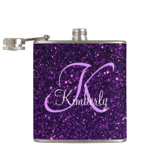 Monogram on Purple Glitter Flask