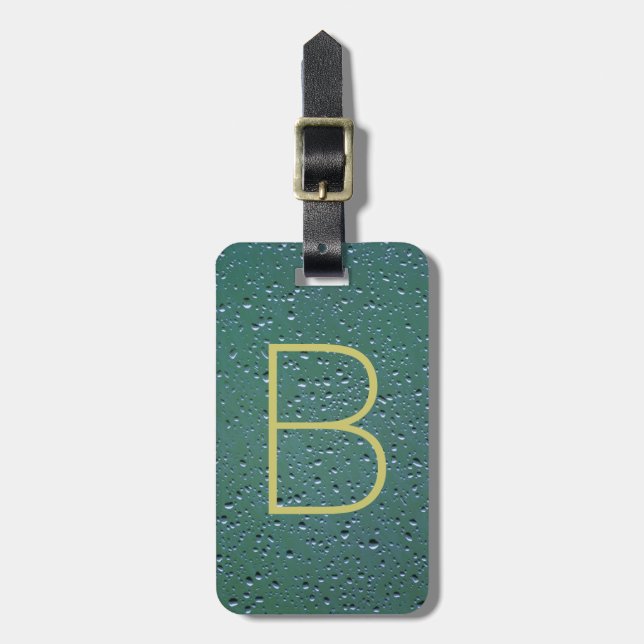 Monogram on Rain Droplets Texture Luggage Tag (Front Vertical)