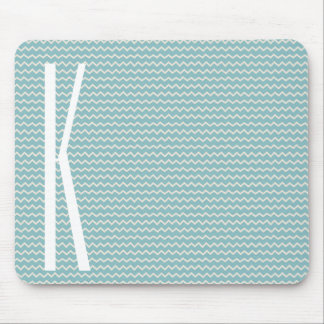 Monogram on Retro Blue Mini Chevron Pattern Mouse Pad