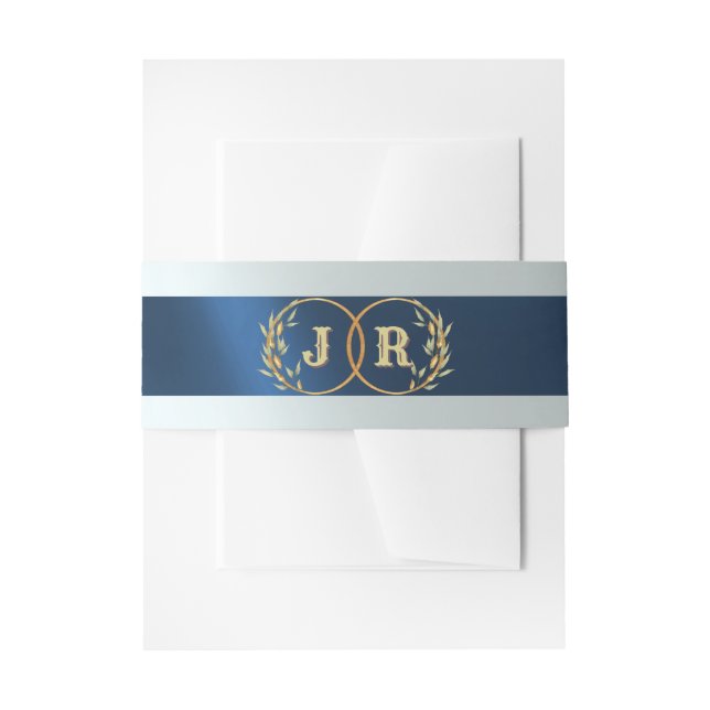 Monogram on Ribbon - Dark Blue Invitation Belly Band (Front Example)