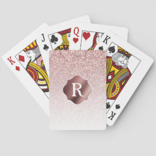 Monogram on Rose Gold Glitter White Ombre Playing Cards
