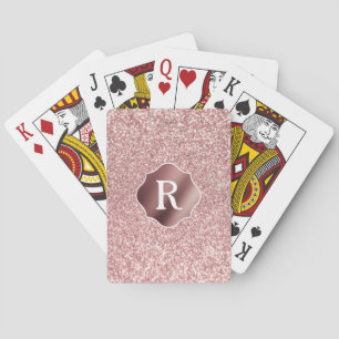 Monogram on Smooth Rose Gold Badge and Glitter Playing Cards
