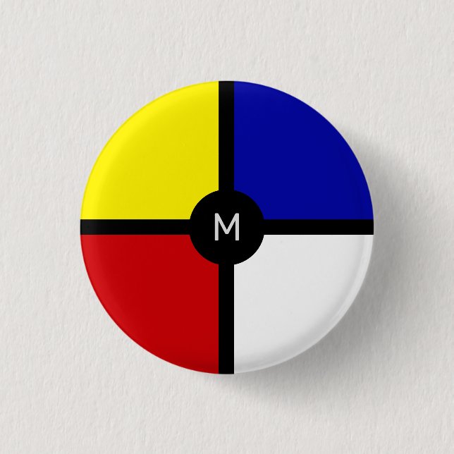 Monogram on Stylish Mondrian Inspired Art 3 Cm Round Badge (Front)