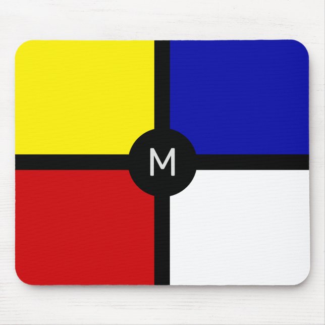Monogram on Stylish Mondrian Inspired Art Mouse Pad (Front)