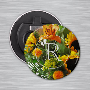 Monogram on Sunflower 2.25-in Magnet Bottle Opener