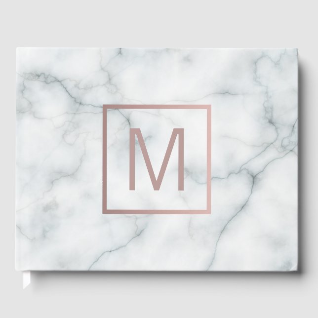 monogram on white marble guest book (Front)