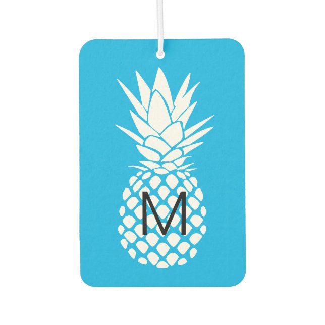 monogram on white pineapple car air freshener (Front)