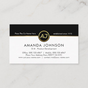 Monogram One Gold Line Black White Layers Business Card