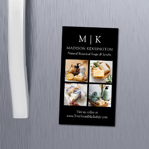 Monogram or Add Logo 4 Photos Magnetic Business Card