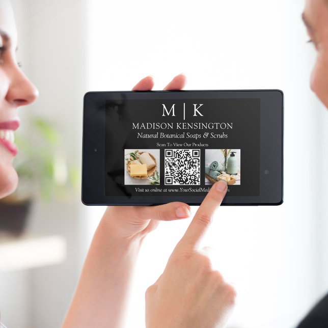 Monogram or Add Logo Business 2 Photo QR Code Card (Edit to Customize text, colors and more)