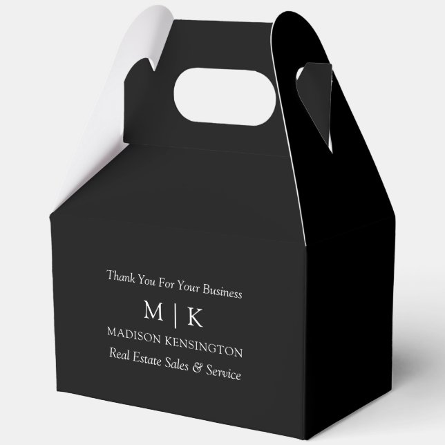 Monogram or Add Logo Business Black Gable Favour Box (Front)