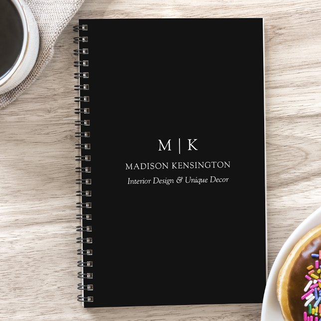 Monogram or Add Logo Business Black Notebook (Edit to Customize text, colors and more)