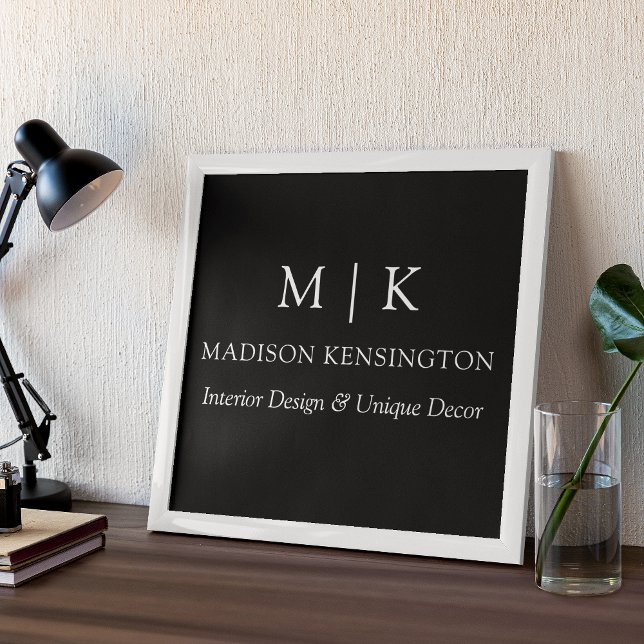 Monogram or Add Logo Business Black Poster (Edit to Customize text, colors and more)