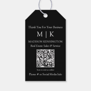 Monogram or Add Logo Business Black QR Code Gift Tags