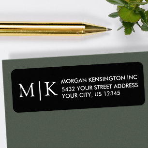Monogram or Add Logo Business Black Return Address Label