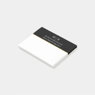 Monogram or Add Logo Business Gold Black Post-it Notes