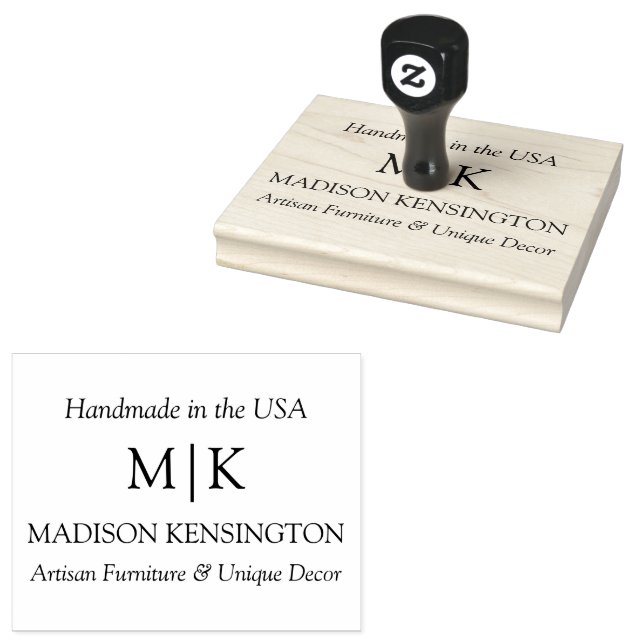 Monogram or Add Logo Business Handmade Rubber Stamp (Stamped)