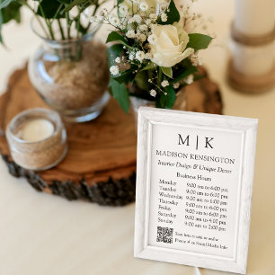 Monogram or Add Logo Business Hours QR Code Small Poster