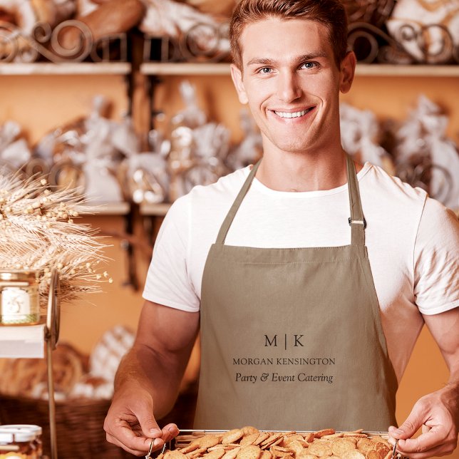 Monogram or Add Logo Business Pocket Khaki Long Apron (Edit to Customize text color, text style and more)