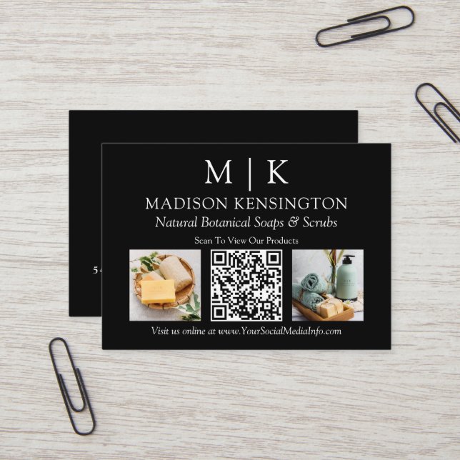 Monogram or Add Logo Business QR Code 2 Photo Card (Front/Back In Situ)