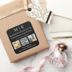 Monogram or Add Logo Business QR Code 2 Photo Square Sticker