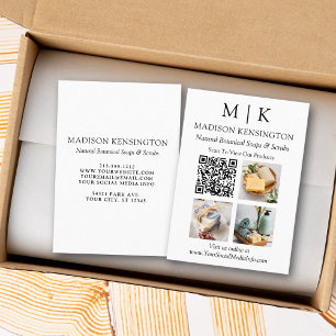 Monogram or Add Logo Business QR Code 3 Photos Card