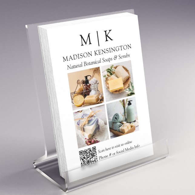 Monogram or Add Logo Business QR Code 4 Photos Flyer (Edit to Customize text, colors and more)