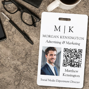 Monogram or Add Logo Business QR Code Photo ID Badge