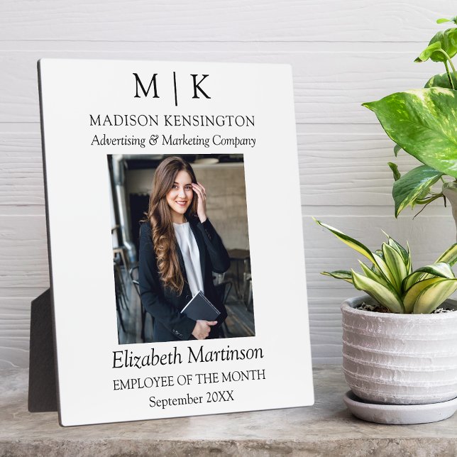 Monogram or Add Logo Employee Business Award Desk Plaque (Edit to Customize text, colors and more)