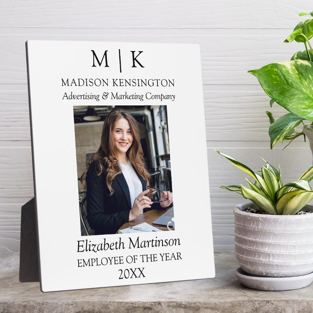 Monogram or Add Logo Employee of the Year Business Plaque (Edit to Customize text, colors and more)