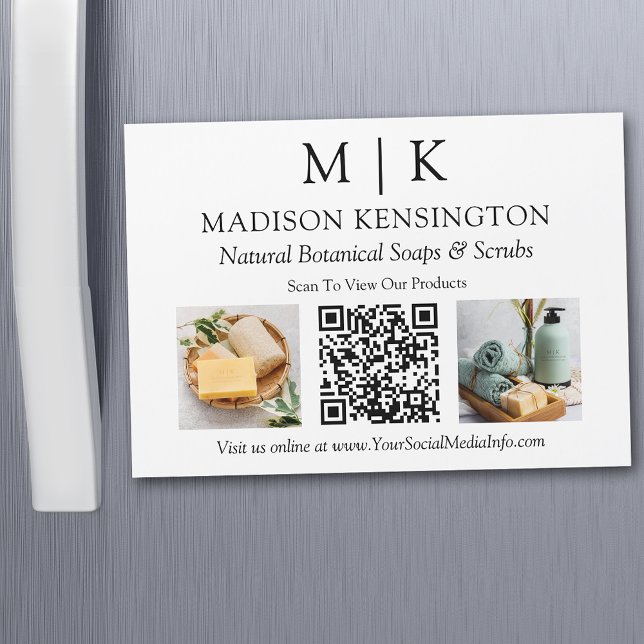 Monogram or Add Logo Photo Business QR Code Magnet (Edit to Customize text, colors and more)
