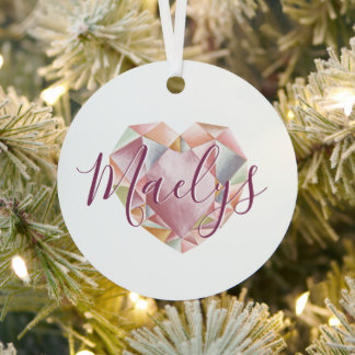 Monogram Or Name Blush Pink Princess Heart Photo Metal Tree Decoration