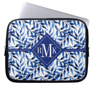 Monogram   Orange Abstract Floral Pattern Laptop Sleeve