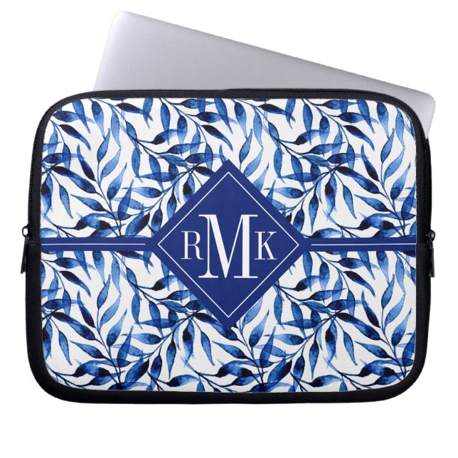 Monogram | Orange Abstract Floral Pattern Laptop Sleeve (Front)