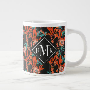Monogram Orange Abstract Floral Pattern Large Coffee Mug