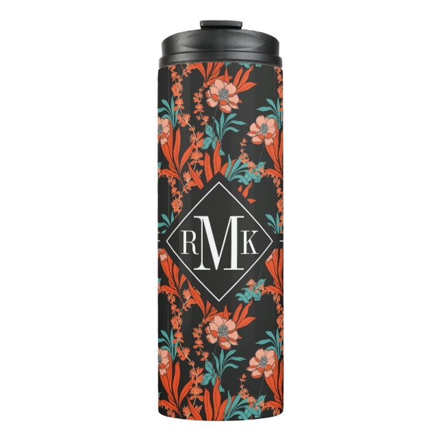 Monogram | Orange Abstract Floral Pattern Thermal Tumbler (Front)