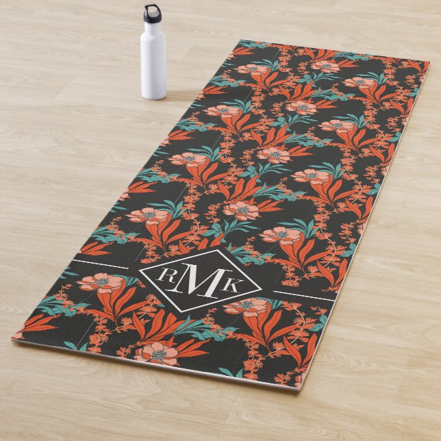Monogram | Orange Abstract Floral Pattern Yoga Mat (In Situ)