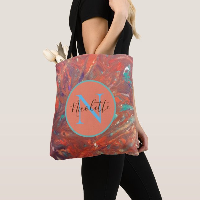 Monogram Orange Abstract Modern Personalised  Tote Bag (Close Up)